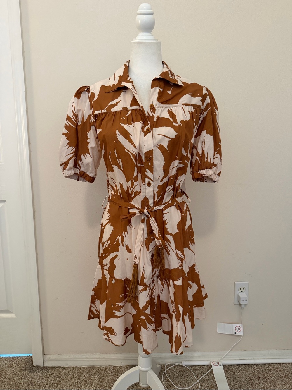 Arkitect x Andres Otalora Brown Abstract Print Shirt Dress Sz M Western Rodeo
